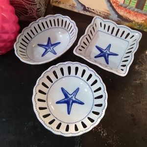 Andrea by Sadek set of 3 small pierced side, scalloped, ring trays